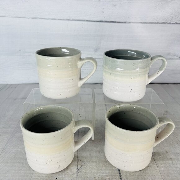 Baum Brothers HEARTH Seafoam Sponge Speckle Beige 15oz Stoneware Cups Mugs Set 4 - Picture 3 of 16